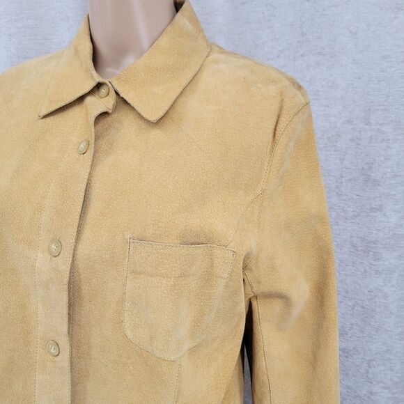 Marsh Landing Tan Leather Button Down Shirt Jacket Schaket - Picture 2 of 14